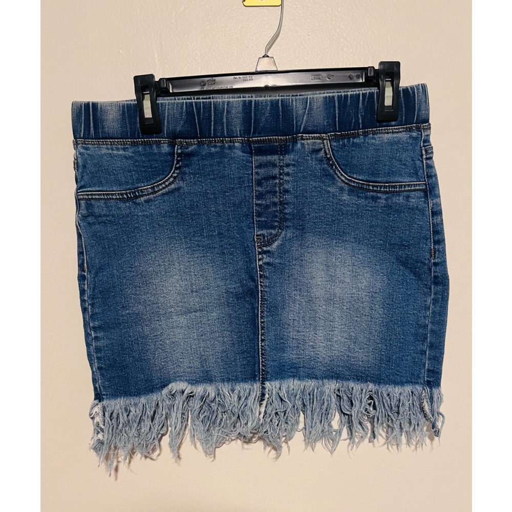 Denim Mini Skirt Womens Large Pull On Western Jean Rodeo Boho Festival C’est Toi - Picture 2 of 4